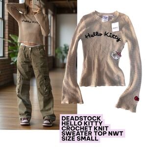 DEADSTOCK CROCHET LONG SLEEVE HELLO KITTY SANRIO KNIT SWEATER SMALL